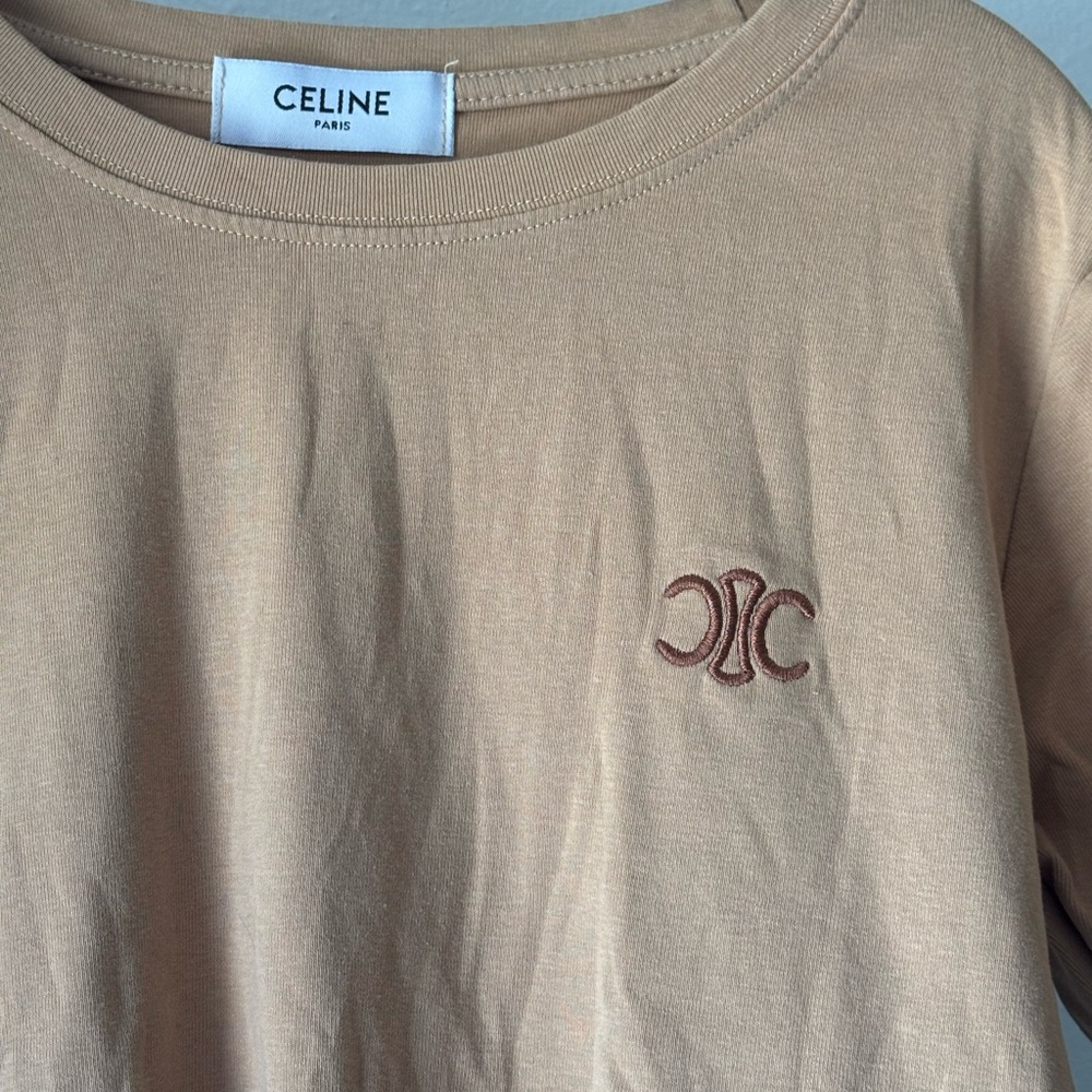 Celine Camel Tan Logo Womens T-Shirt Size Small Short Sleeve - Picture 3 of 6